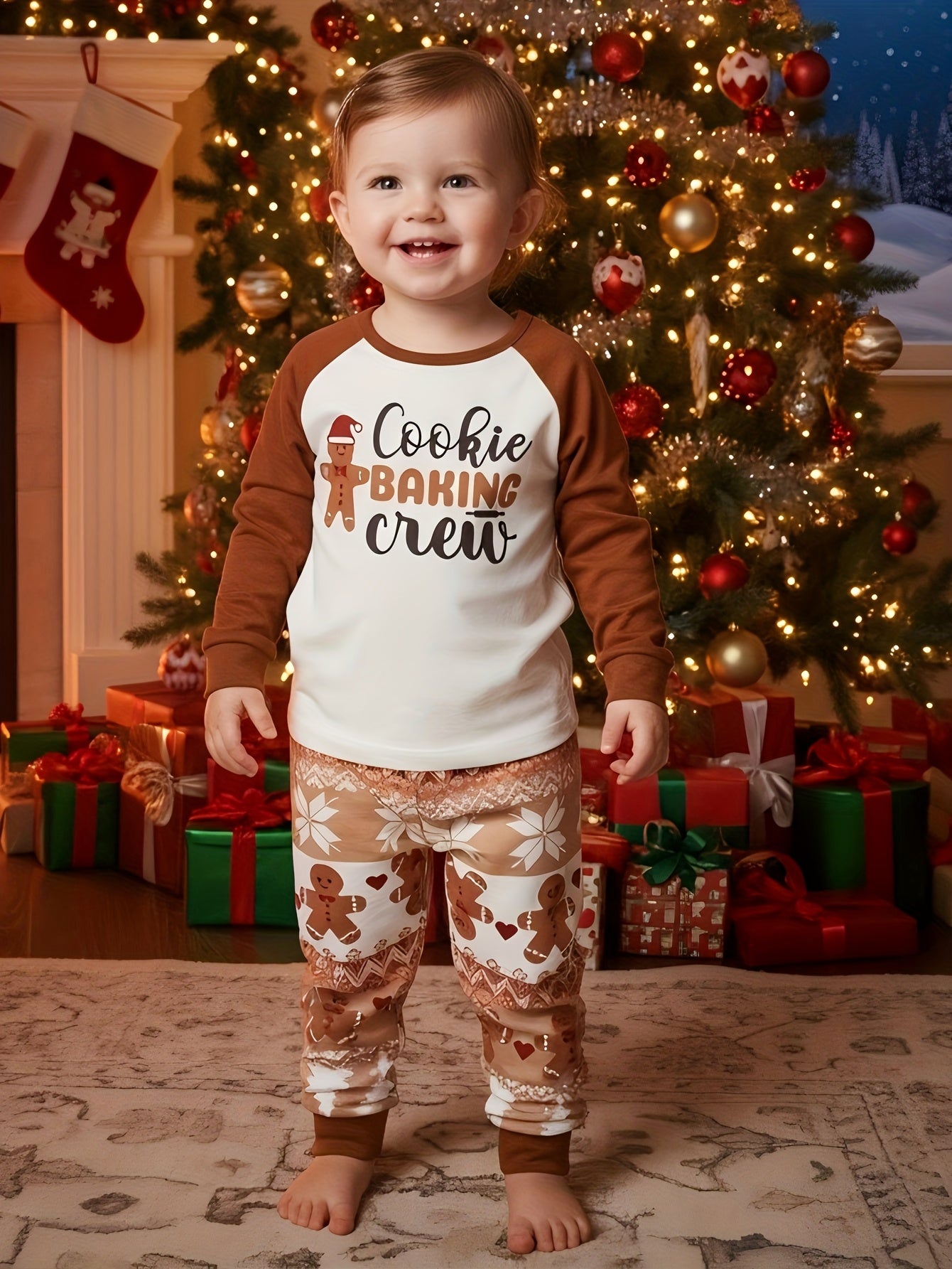 Christmas Family Matching Long-Sleeve 's Pajama Set Gingerbread for Man Print Christmas PJs!