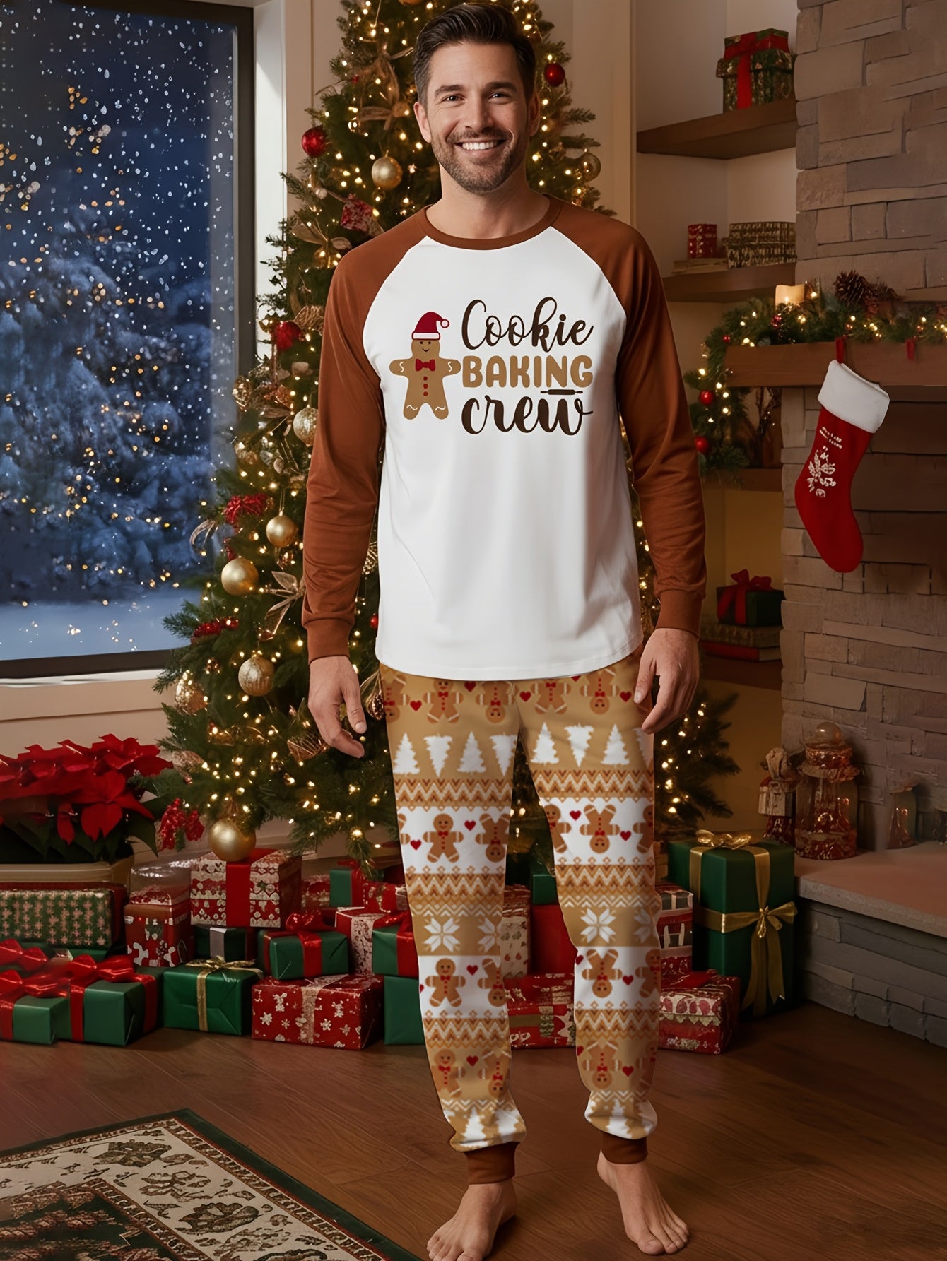 Christmas Family Matching Long-Sleeve 's Pajama Set Gingerbread for Man Print Christmas PJs!