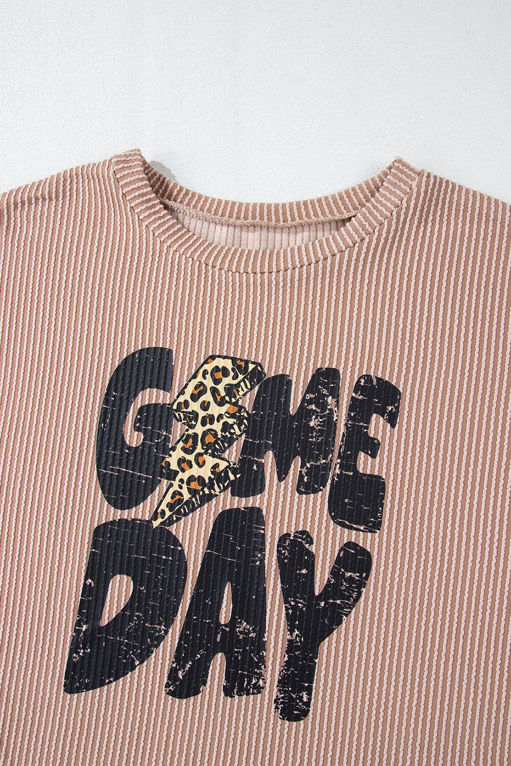 Khaki Game Day Graphic Crop Corded Knit Top