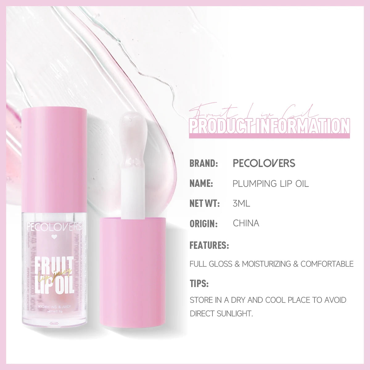 1pcs Fruit Lip Gloss Transparent Lip Oil Moisturizing Reducing Lip