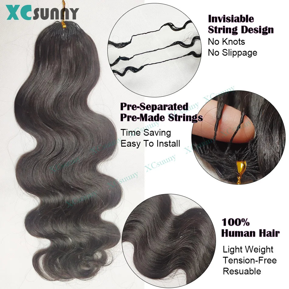 Body Wave Crochet Human Hair Knotless Invisible Crochet Human Hair Extensions With String In The Middle Pre Separated