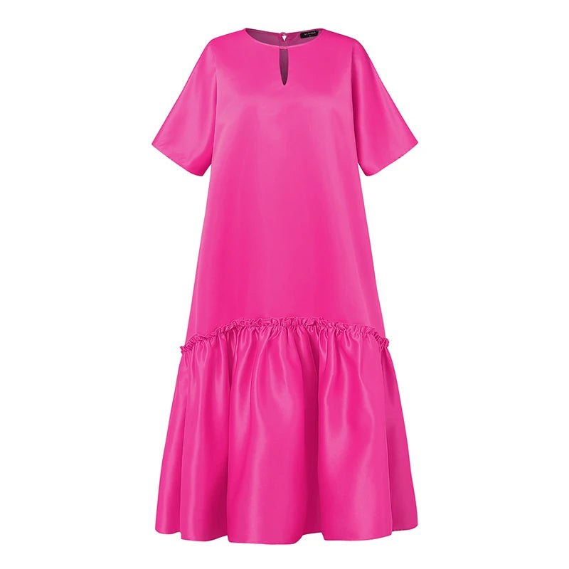 Plus Size VONDA Solid Dress Women Satin Long Maxi Sundress 2025 Summer Half Sleeve Elegant Casual Loose Hollow Party Vestidos