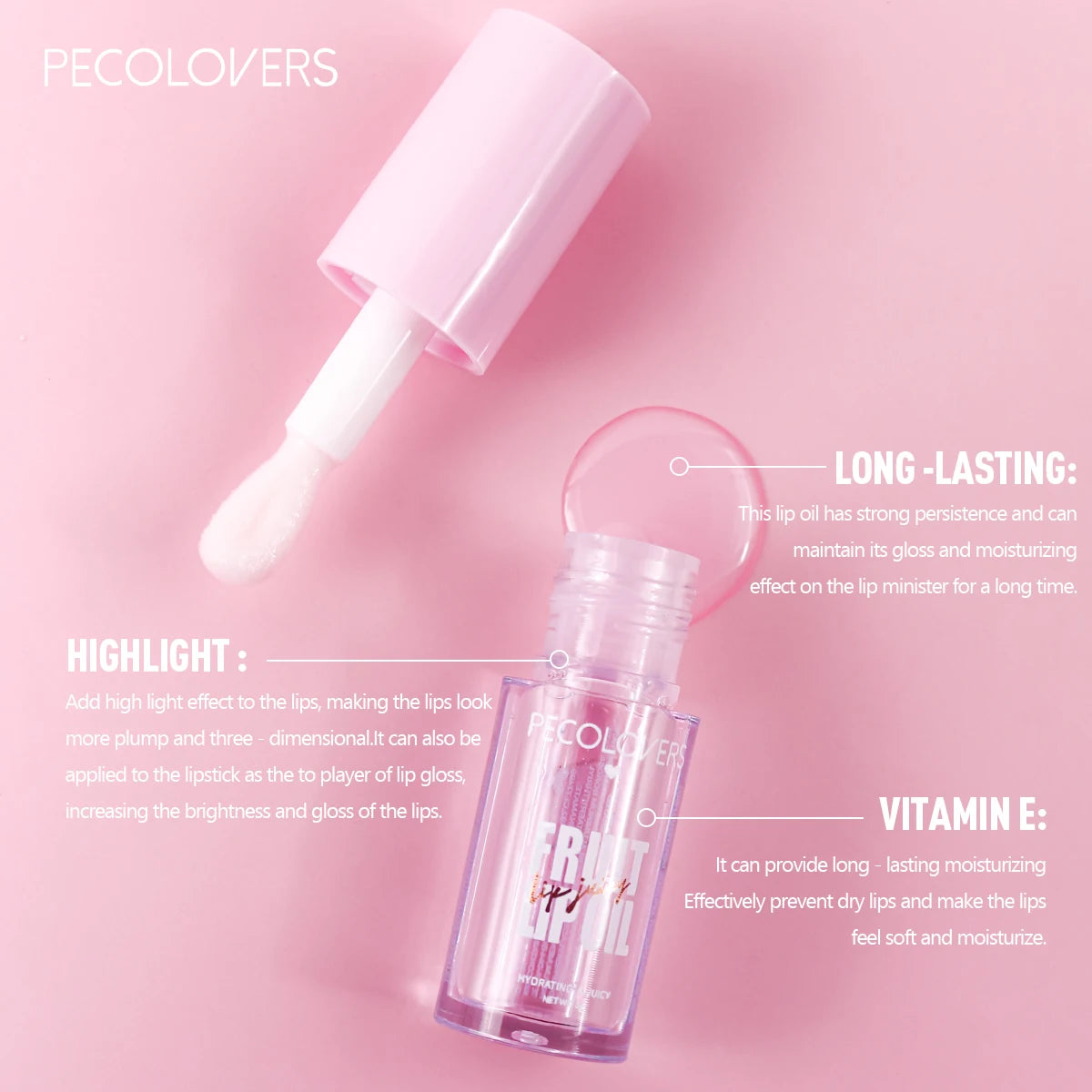 1pcs Fruit Lip Gloss Transparent Lip Oil Moisturizing Reducing Lip