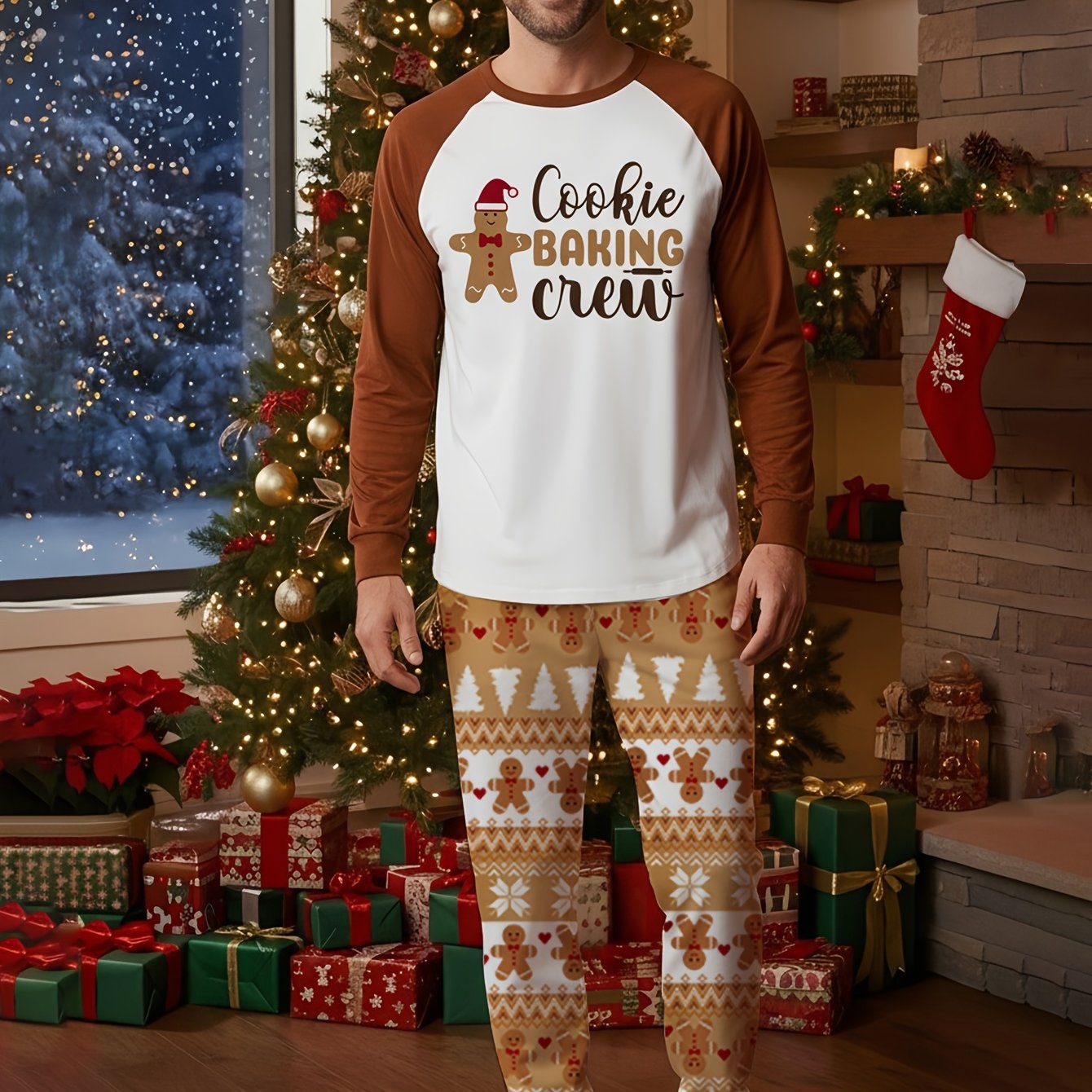 Christmas Family Matching Long-Sleeve 's Pajama Set Gingerbread for Man Print Christmas PJs!
