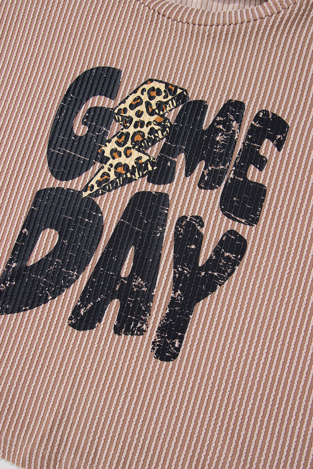 Khaki Game Day Graphic Crop Corded Knit Top