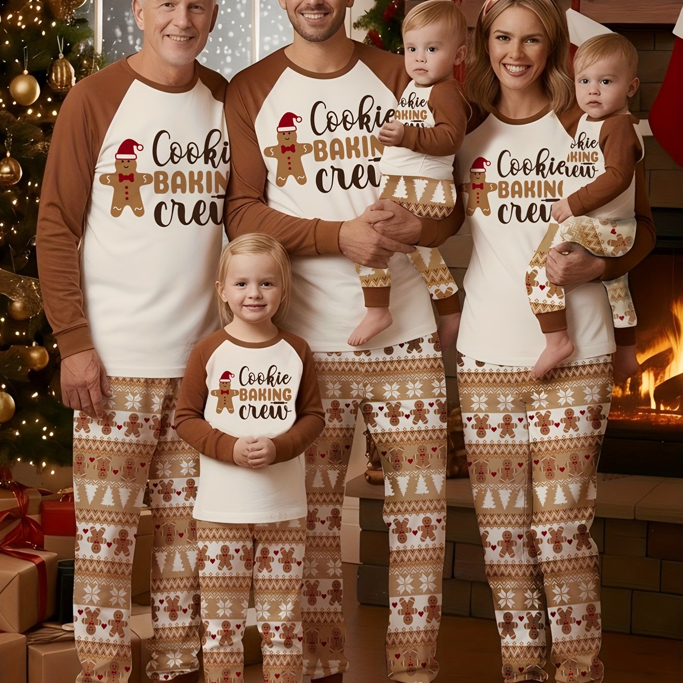 Christmas Family Matching Long-Sleeve 's Pajama Set Gingerbread for Man Print Christmas PJs!